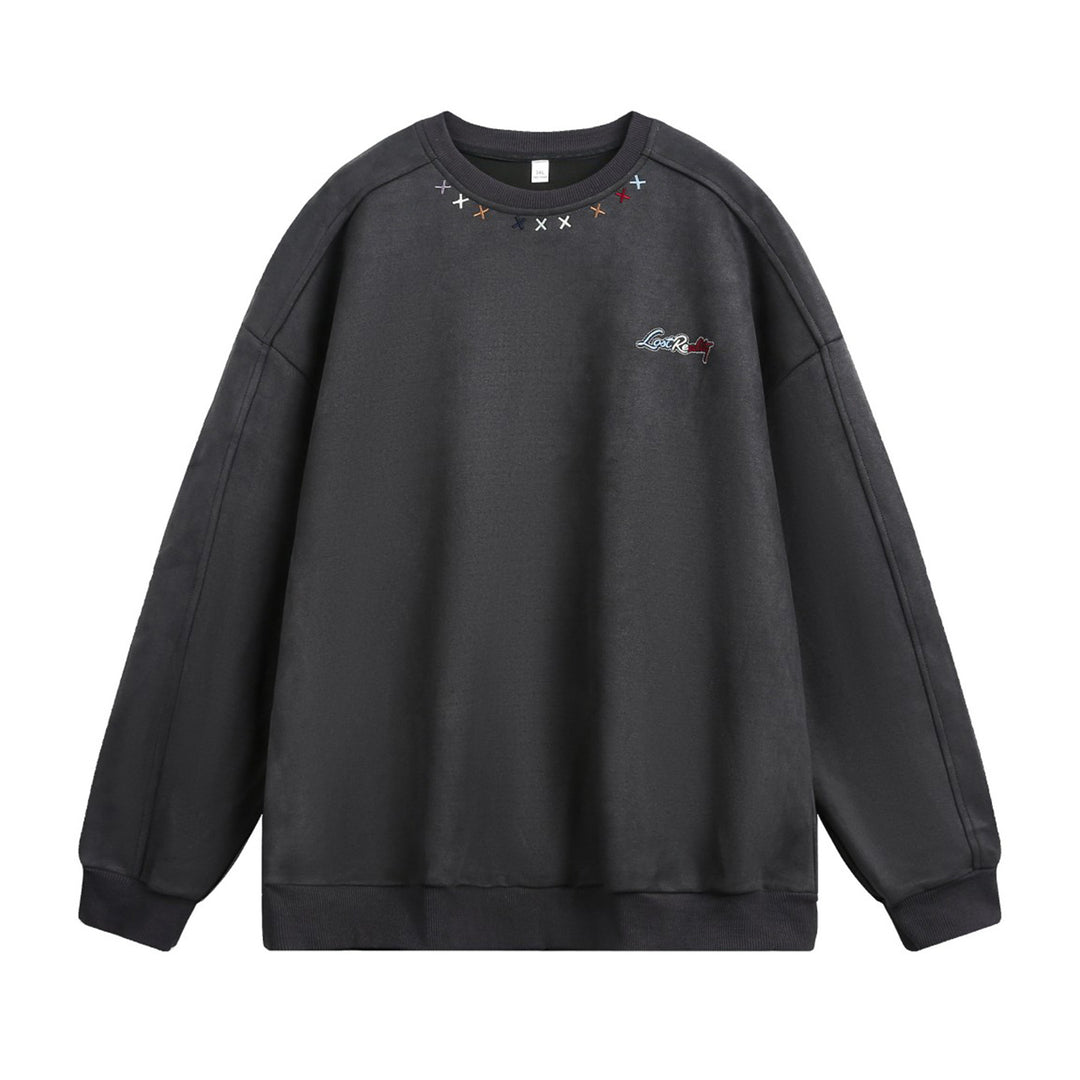 Unisex Oversize Rundhals-Sweatshirt mit bunter Kragenstickerei und Drop-Shoulder Echo Archiv