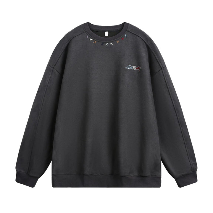 Unisex Oversize Rundhals-Sweatshirt mit bunter Kragenstickerei und Drop-Shoulder Echo Archiv