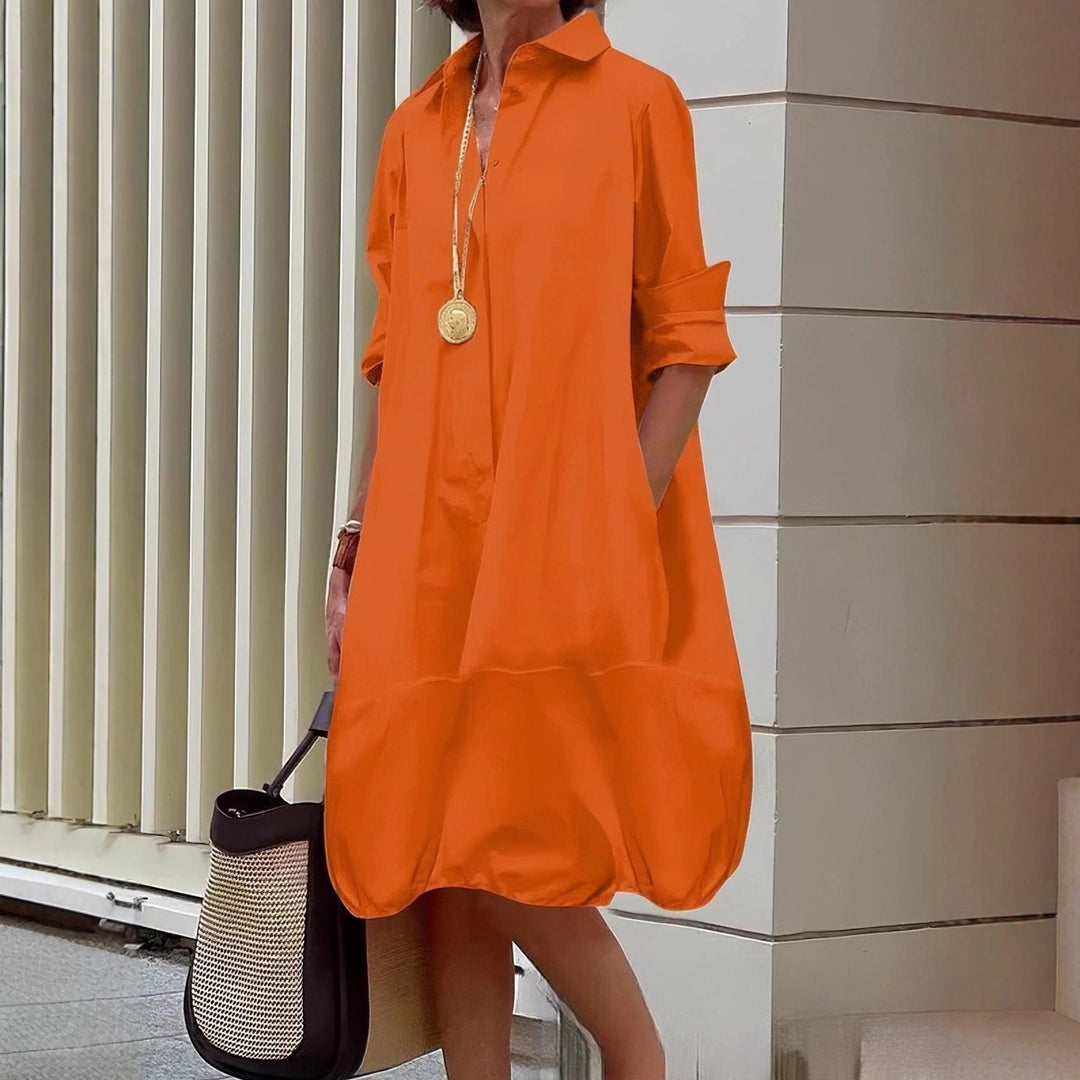 Damen Lässiges Hemdblusenkleid mit weit geschnittenem Saum Echoarchiv