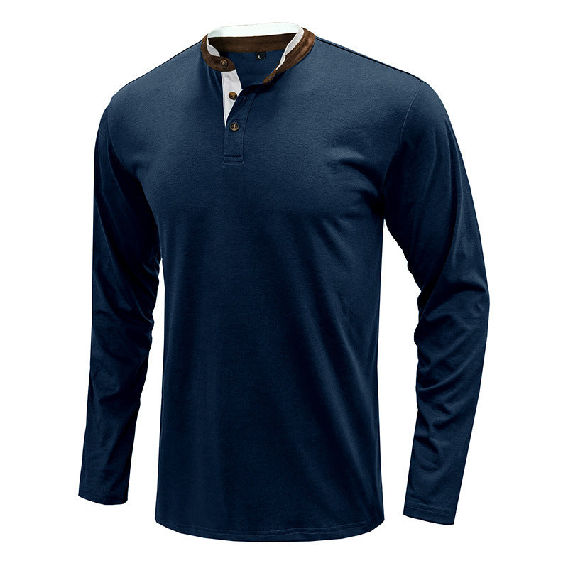 Herren Stilvolles Langarmshirt mit Henley-Kragen und dekorativen Knöpfen Echoarchiv