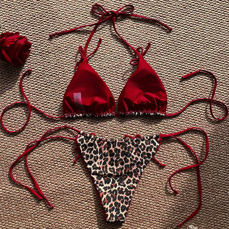 Damen Triangel-Bikini mit Leopardenmuster und raffinierten Schnürdetails Echo Archiv