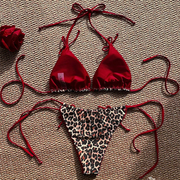Damen Triangel-Bikini mit Leopardenmuster und raffinierten Schnürdetails Echo Archiv