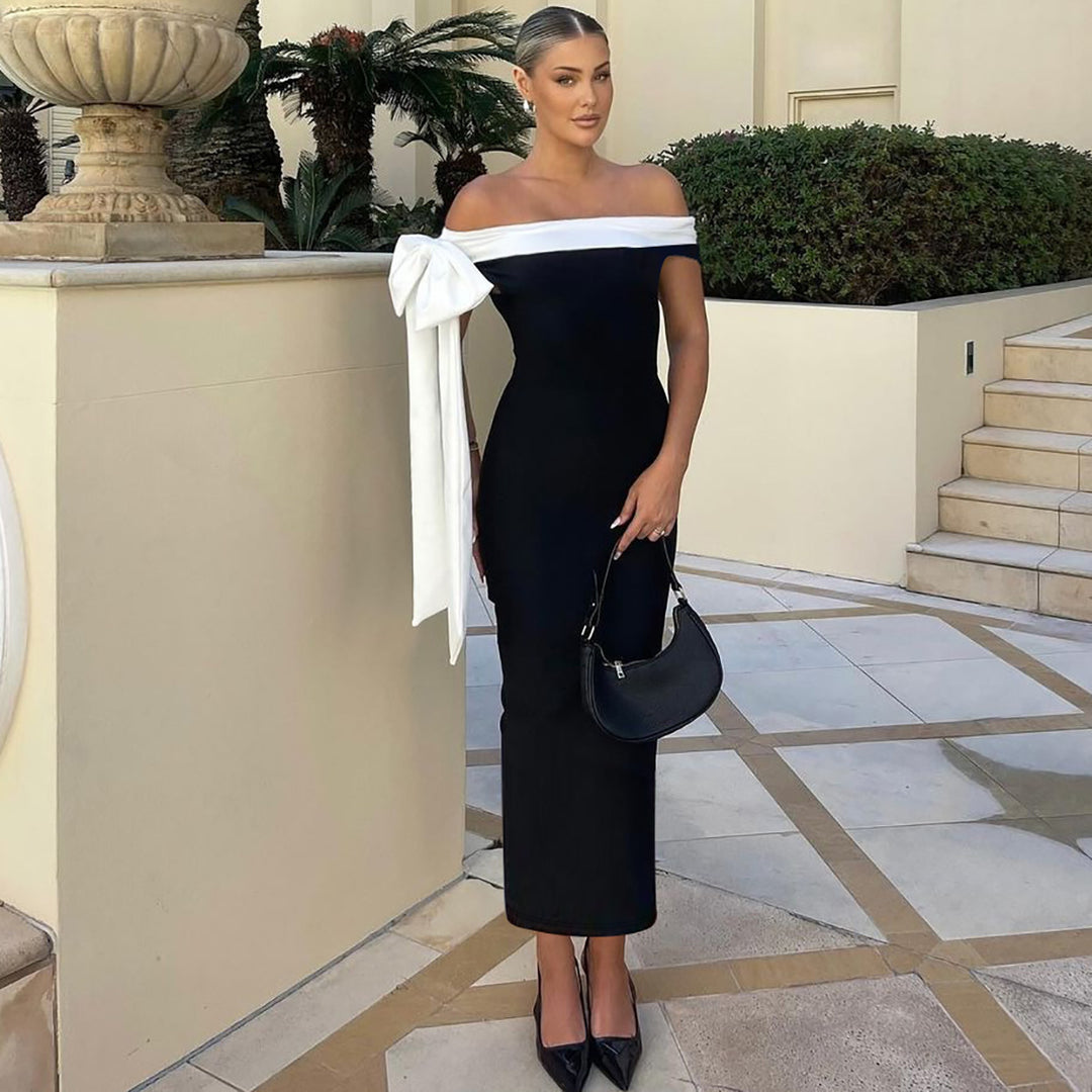 Damen Elegantes schulterfreies Maxikleid mit Schleifendetail Echo Archiv