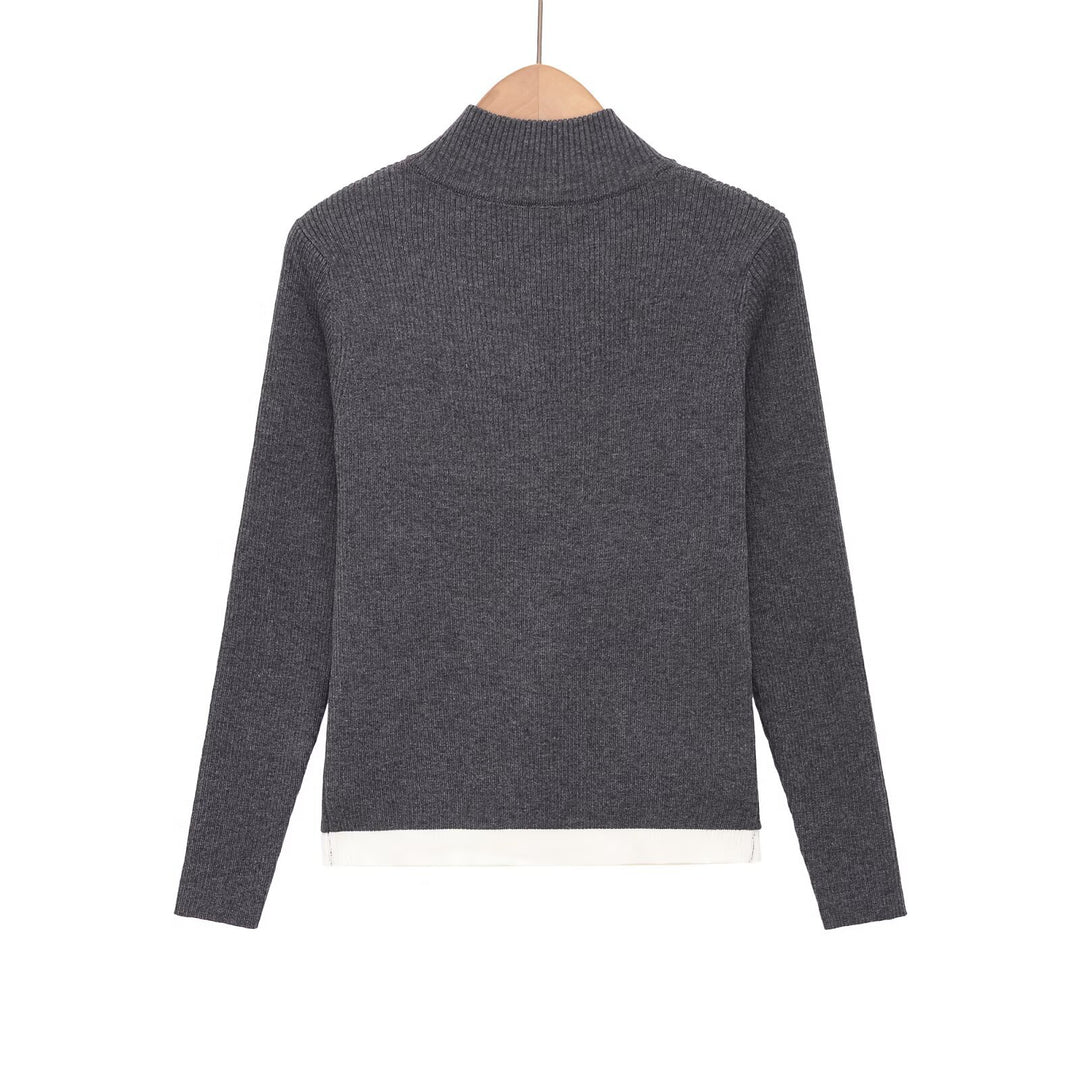 Damen Feinstrickpullover mit halbem Reißverschluss, Stehkragen und Lagenlook-Saum Echo Archiv