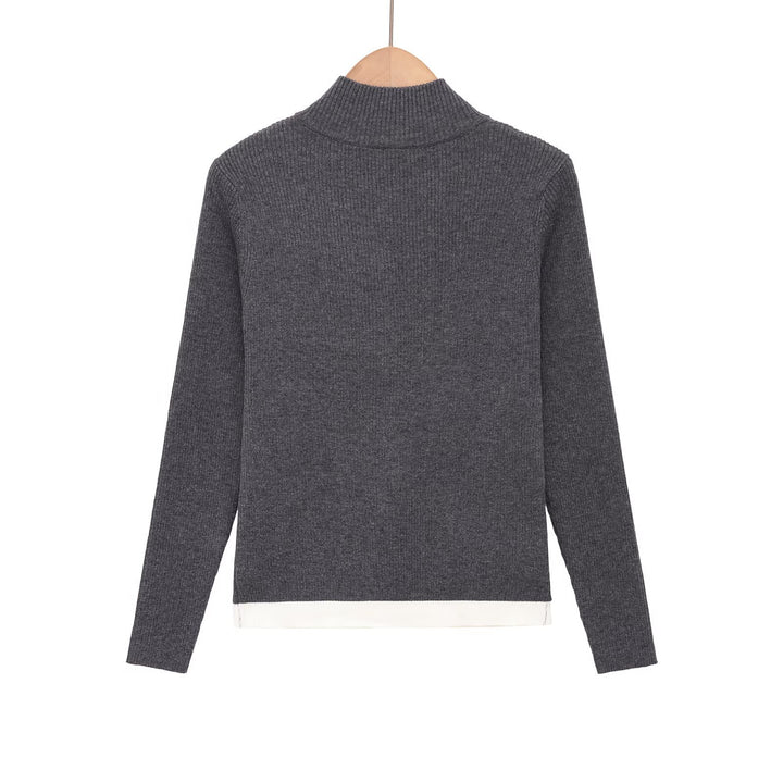 Damen Feinstrickpullover mit halbem Reißverschluss, Stehkragen und Lagenlook-Saum Echo Archiv