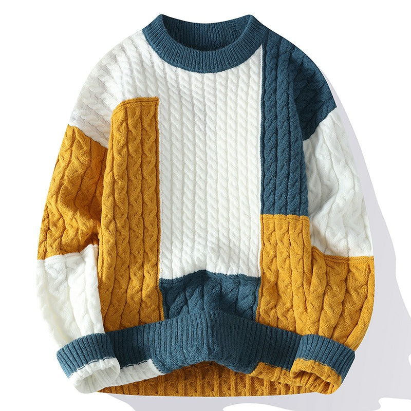 Herren Modischer Grobstrickpullover mit Farbblock-Design Echoarchiv