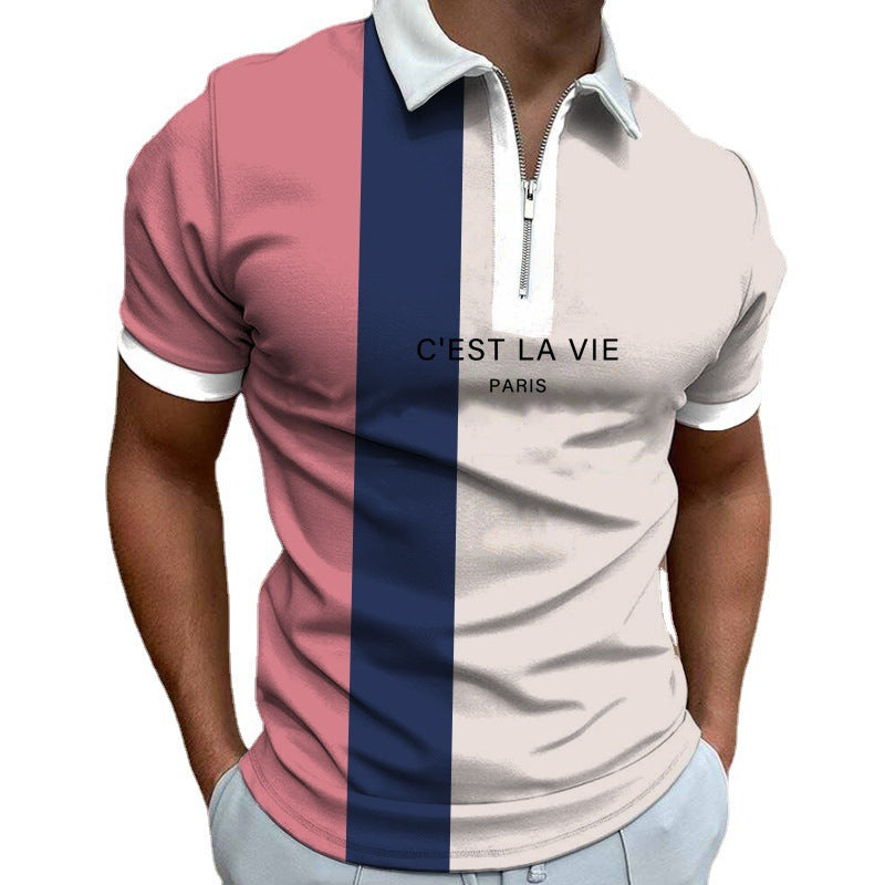 Herren Poloshirt mit modernem Stehkragen und asymmetrischem Farbdesign Echoarchiv