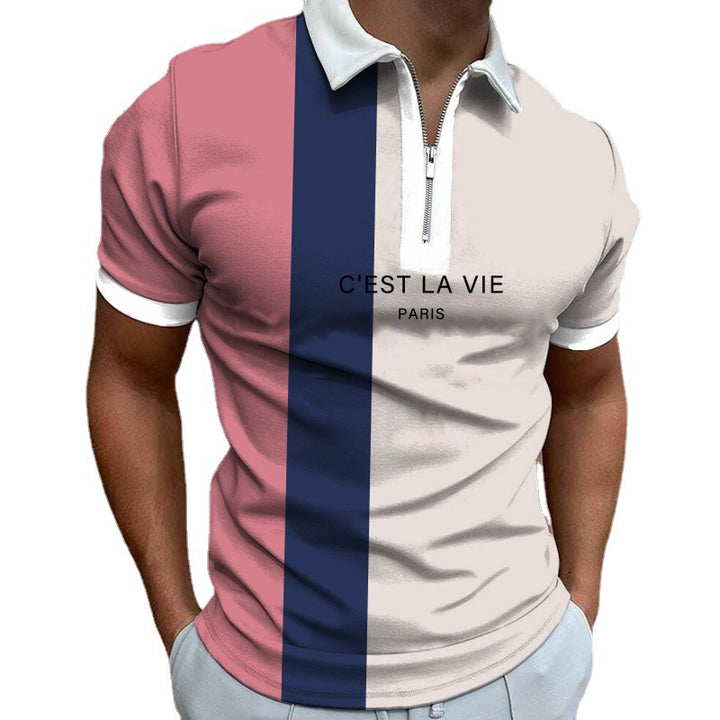 Herren Poloshirt mit modernem Stehkragen und asymmetrischem Farbdesign Echoarchiv