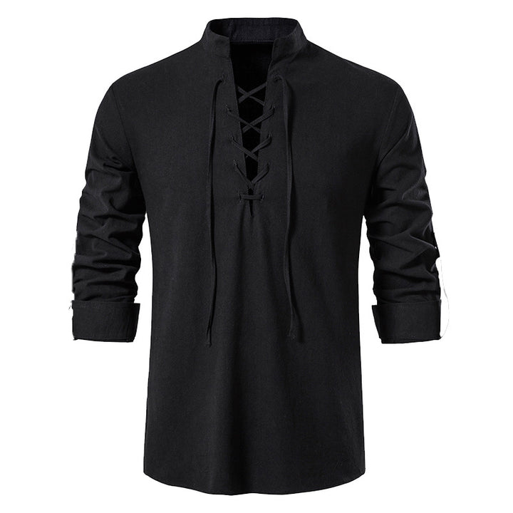 Herren lässiges Langarmshirt mit innovativer Schnürung und modernem Stehkragen Echoarchiv
