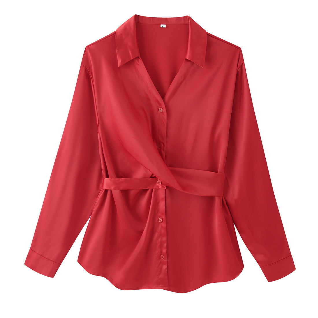Damen Seidenglänzende Hemdbluse mit Bindegürtel und taillierendem Wickeldetail Echoarchiv