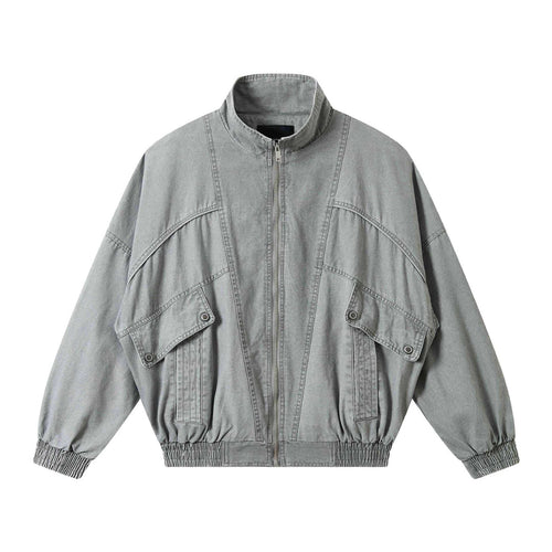 Unisex Kurz geschnittene gewaschene Canvas-Utility-Jacke mit hohem Stehkragen Echoarchiv