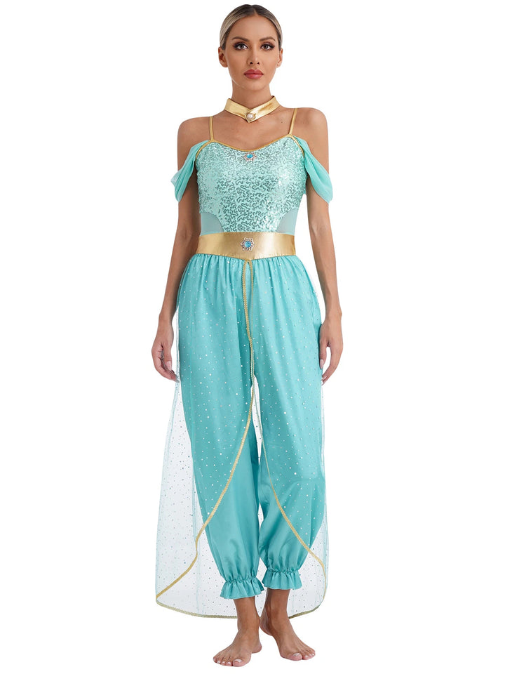 Damen Glamouröses Märchen-Kostüm mit glitzerndem Oberteil und luftigen Hosen Echo Archiv