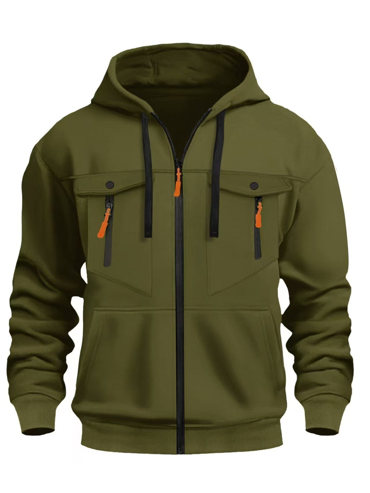 Herren Kapuzen-Sweatjacke mit durchgehendem Reißverschluss, zwei zip-Brusttaschen und ergonomischen Bündchen – Cavarno