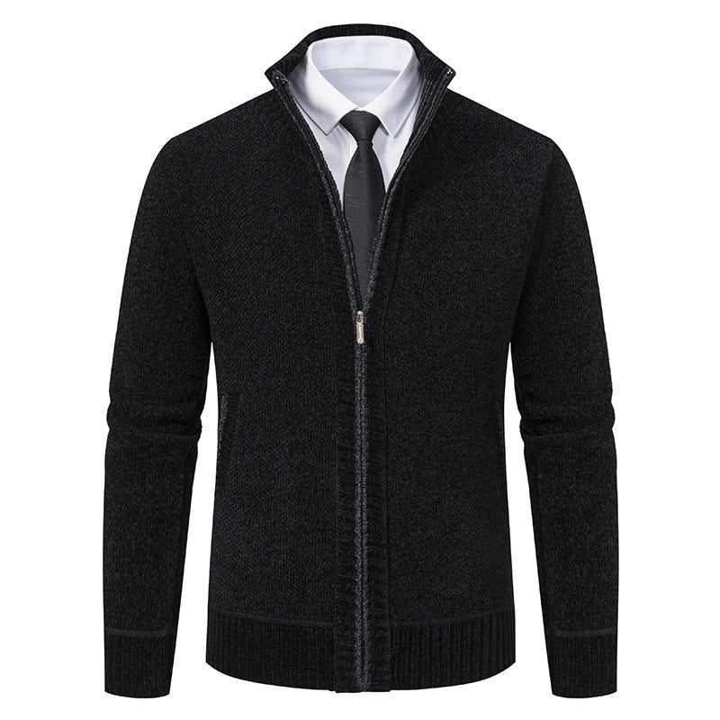 Herren elegante Strickjacke mit modernem Reißverschluss und hohem Kragen Echoarchiv