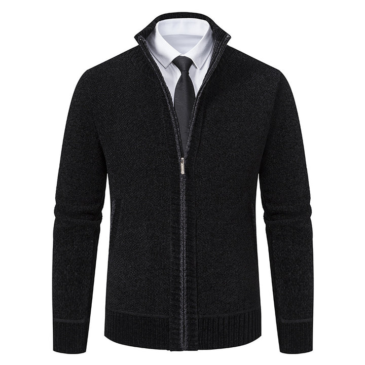 Herren elegante Strickjacke mit modernem Reißverschluss und hohem Kragen Echoarchiv