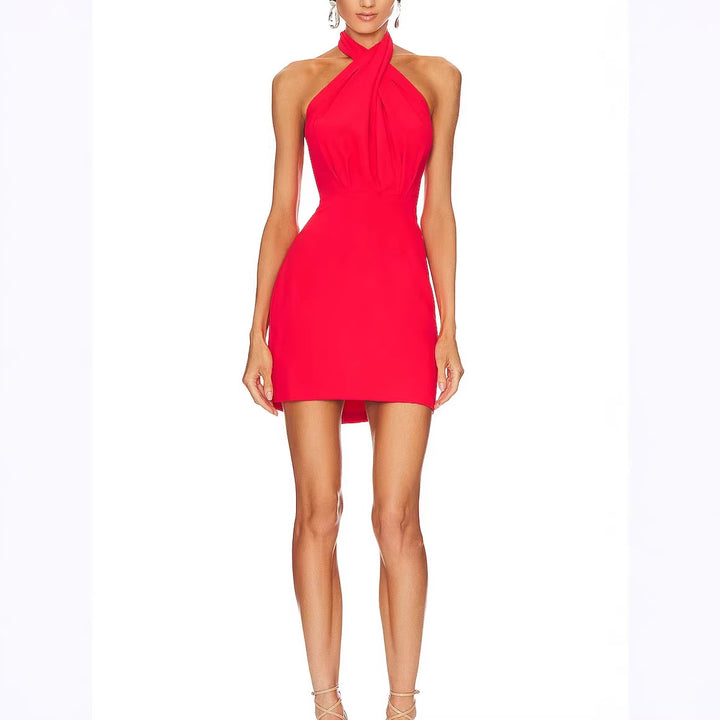 Damen elegantes Halterneck Minikleid mit figurbetontem Schnitt und raffinierter Drapierung Echo Archiv
