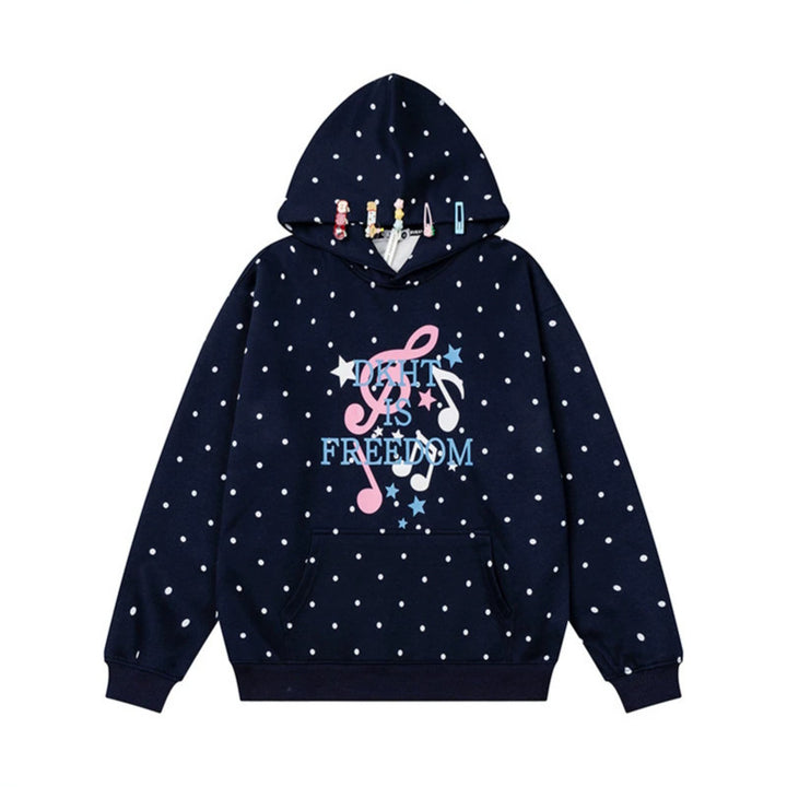 Damen Kapuzenpullover mit Polka-Dot, musikalischem Notenprint und Kängurutasche Echoarchiv