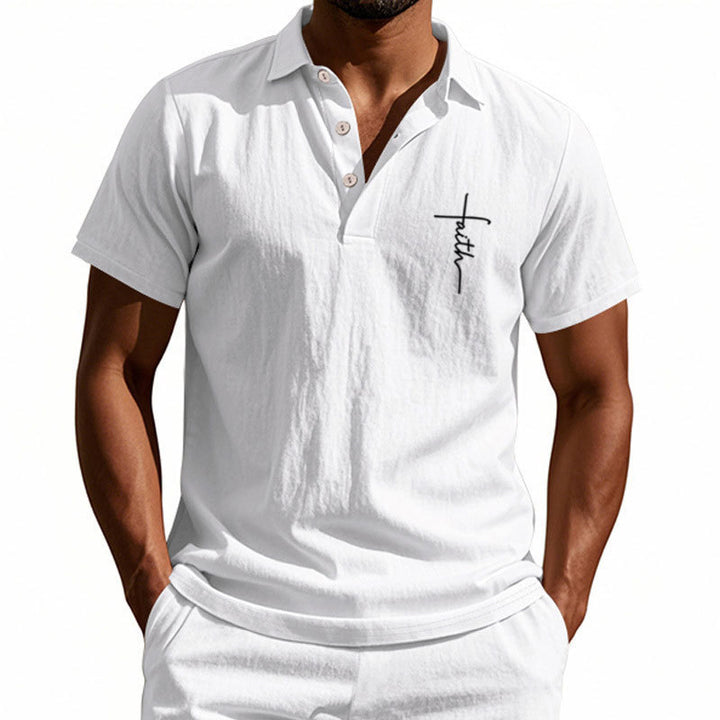 Herren Kurzarm-Poloshirt mit edlem Knopfdesign und dezentem Muster Echoarchiv