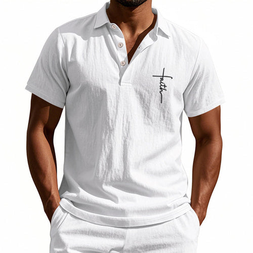 Herren Kurzarm-Poloshirt mit edlem Knopfdesign und dezentem Muster Echoarchiv