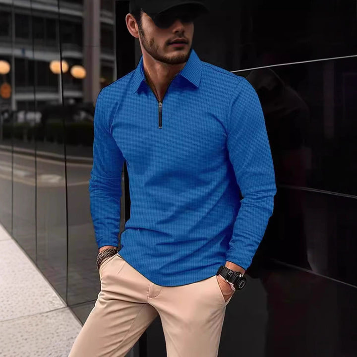 Herren Langarmshirt mit modernem Stehkragen und stylischem Reißverschluss Echoarchiv
