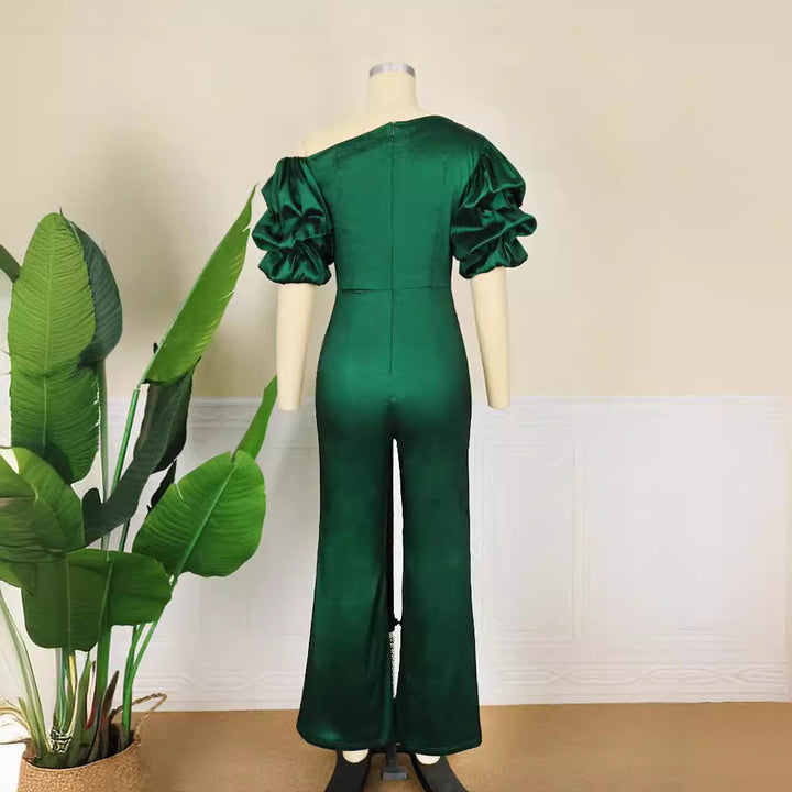 Damen Eleganter Jumpsuit mit asymmetrischen Puffärmeln Echo Archiv