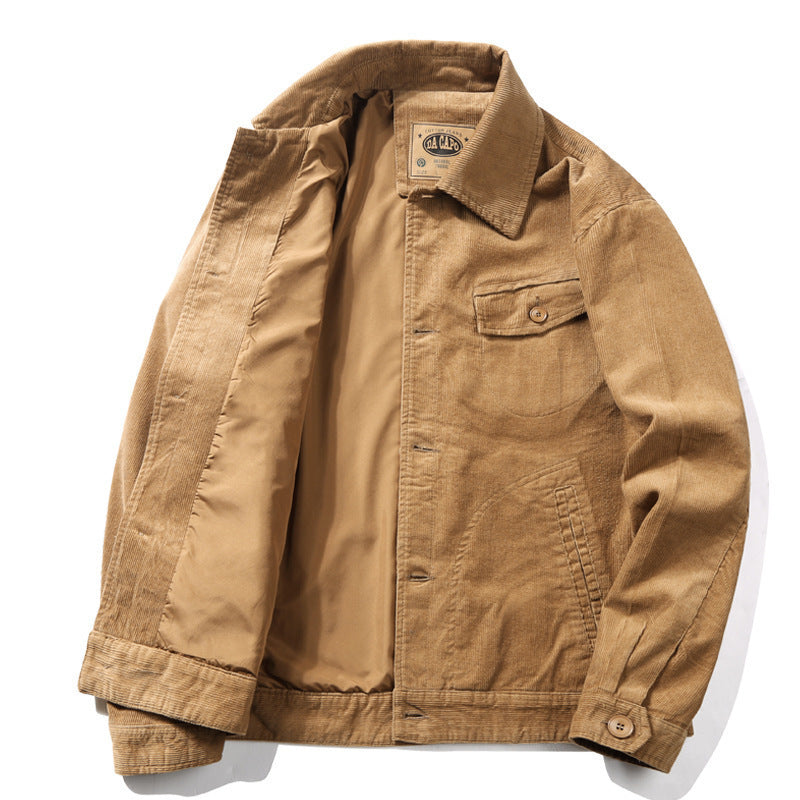 Herren Cord-Truckerjacke mit leichtem Innenfutter, Hemdkragen und aufgesetzter Brustklappe – Taviero