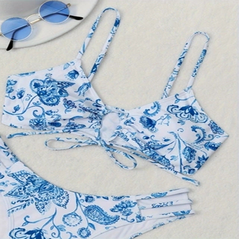 Damen Bikini-Set mit floralem Wickeldetail und hochgeschnittenem Slip Echo Archiv