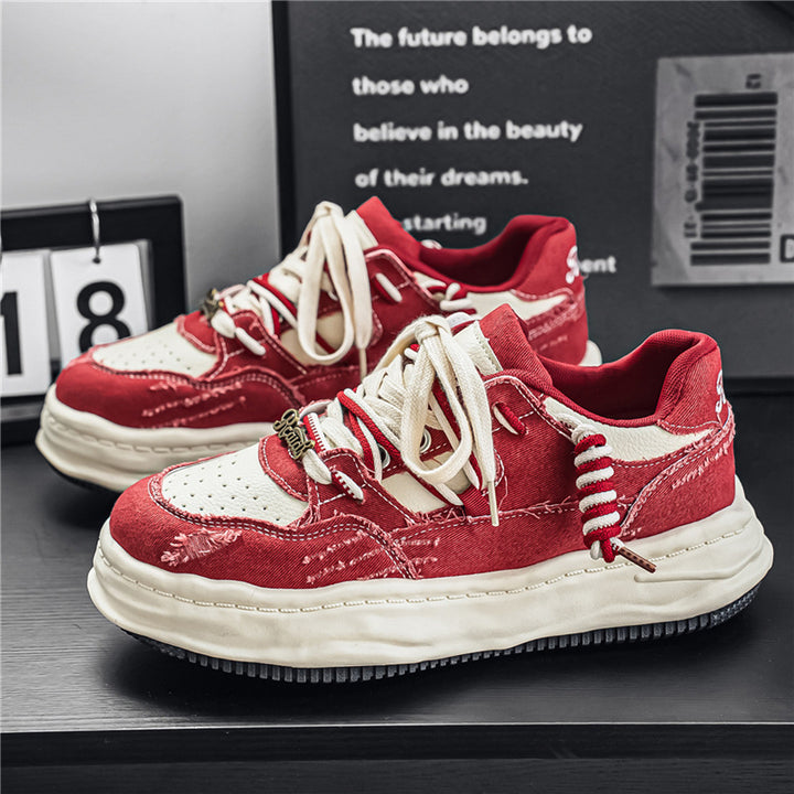 Damen denim-Plateau-Sneaker mit kontrastnähten, wattierter Wellenlaufsohle und verzierten Schnürdetails Echo Archiv