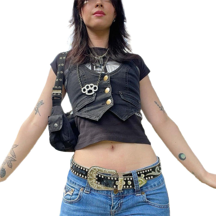 Damen Denim-Weste mit modernem V-Ausschnitt und praktischen Taschen Echo Archiv