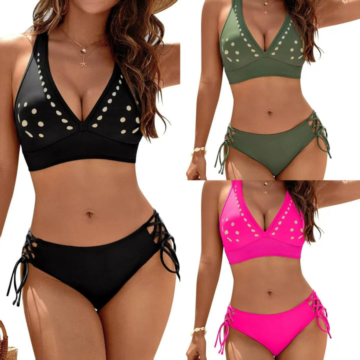 Damen Badeset mit eleganter V-Ausschnitt und verziertem Bikinioberteil Echo Archiv
