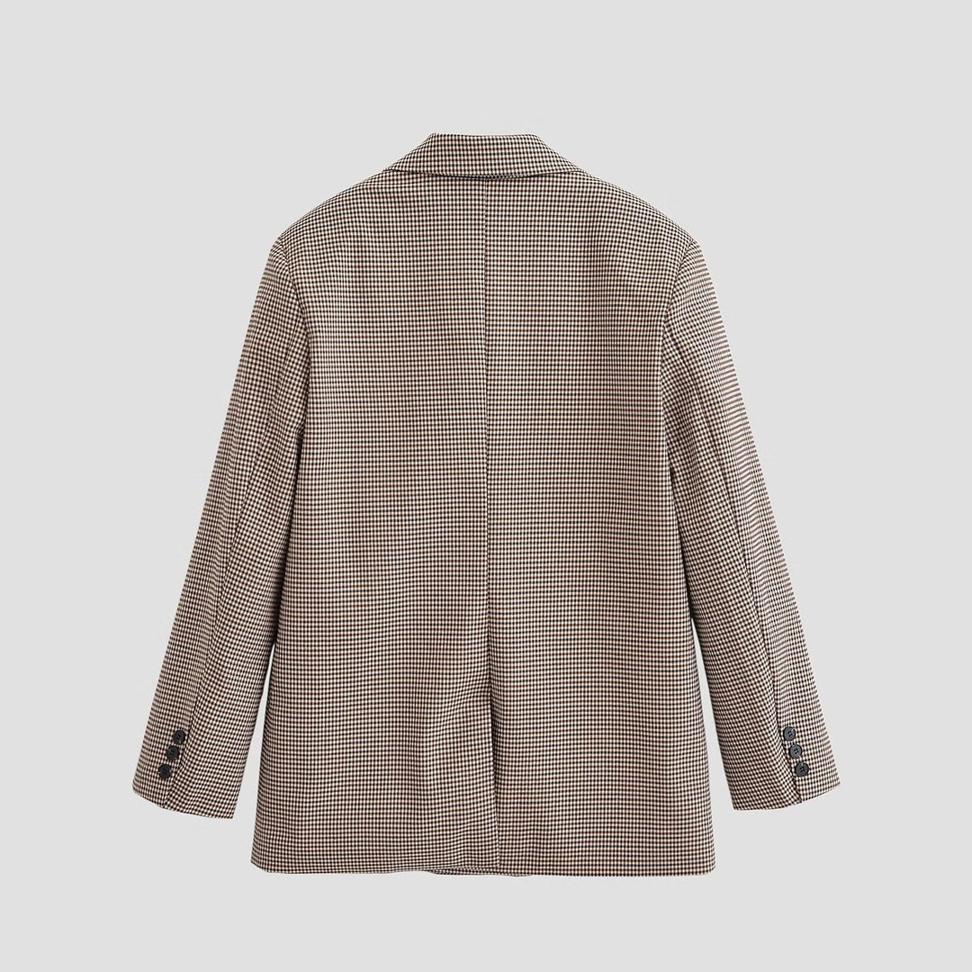 Damen Zweireihiger Oversize-Blazer mit Hahnentritt‑Muster und Pattentaschen Echo Archiv
