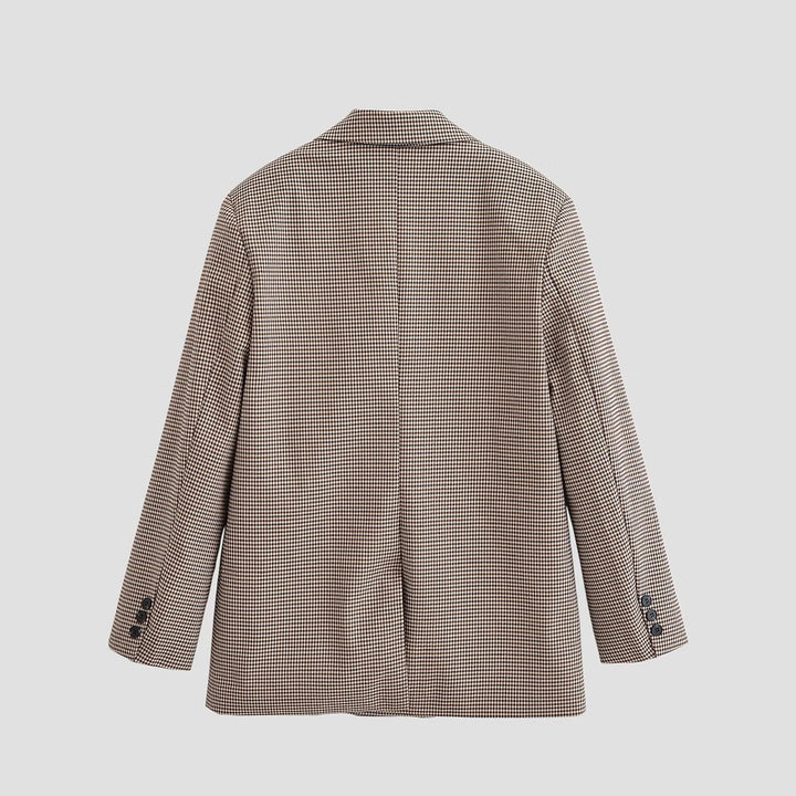 Damen Zweireihiger Oversize-Blazer mit Hahnentritt‑Muster und Pattentaschen Echo Archiv