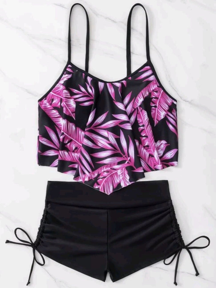 Damen Sportliches Tankini-Set mit Raffungen und verstellbaren Trägern Echo Archiv