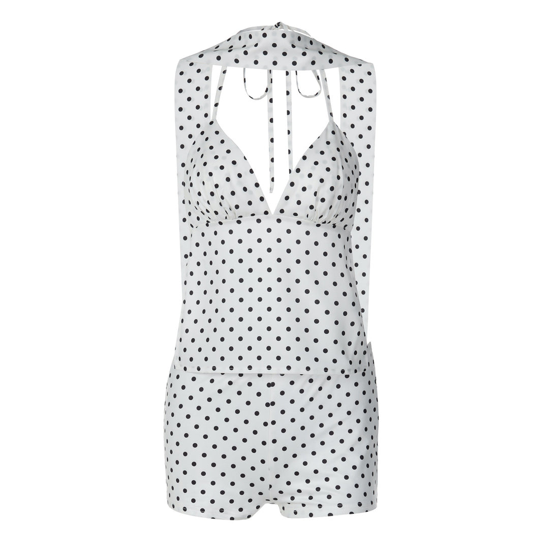 Damen trendiger Jumpsuit mit Halterneck und Punkten Echo Archiv