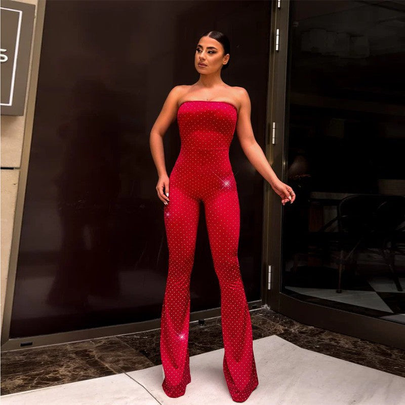 Damen Eleganter und figurbetonter Jumpsuit mit schimmernden Applikationen Echo Archiv