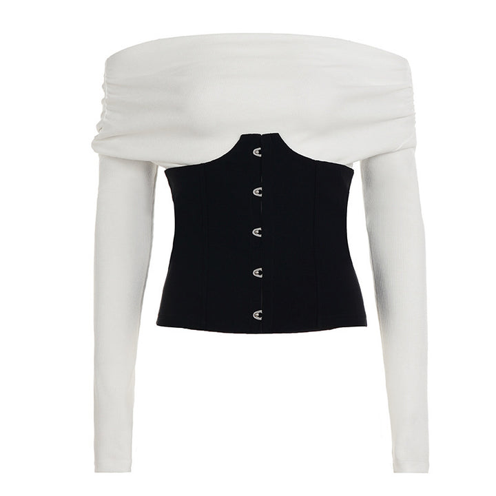 Damen Off-Shoulder Longsleeve mit eingesetzter Korsageoptik und Hakenverschluss Echo Archiv