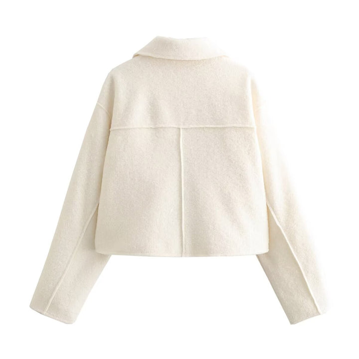 Damen kurzes Cropped Overshirt mit großflächigen Pattentaschen und durchgehendem Reißverschluss – Célinea