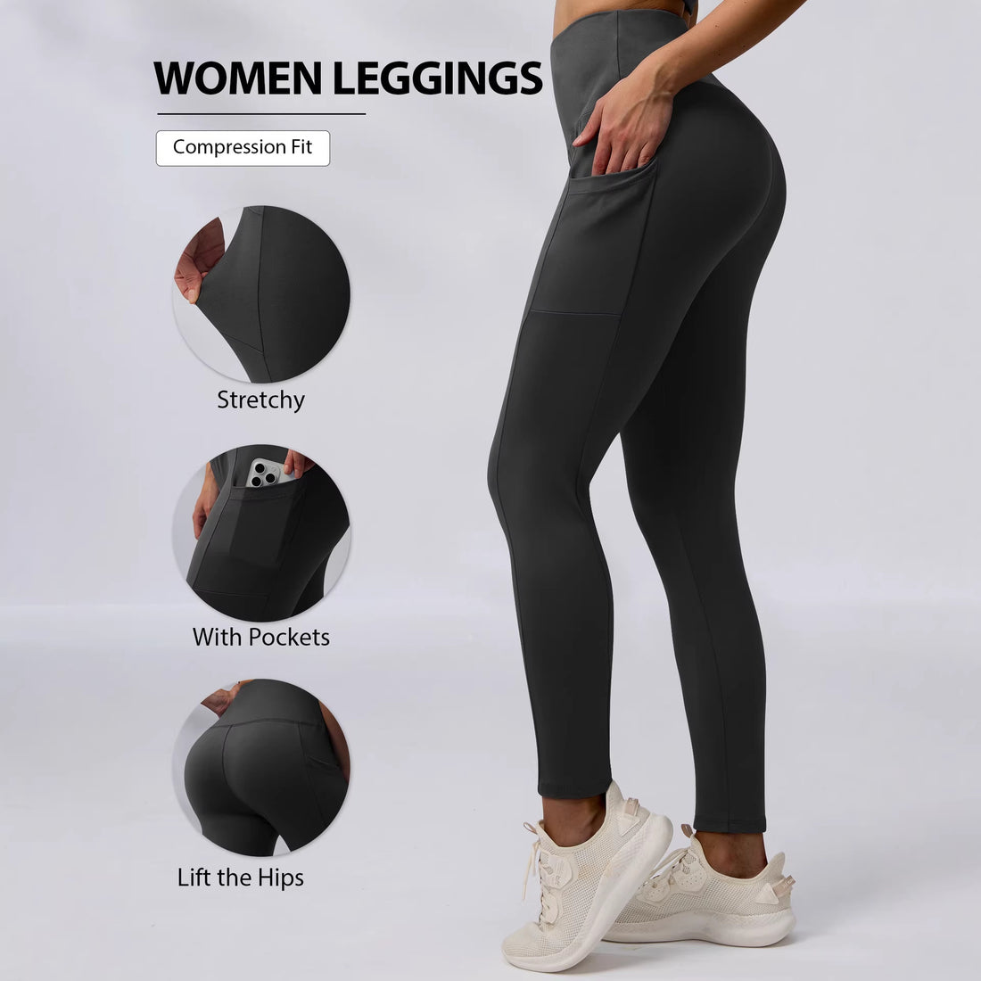 Damen Knöchelhohe Sportleggings mit hohem Bund und seitlicher Smartphone-Tasche – Avélisse
