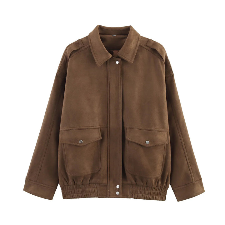 Damen nan kastige Veloursjacke mit Druckknopfleiste, aufgesetzten Klappentaschen und elastischem Saum Echo Archiv