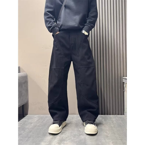 Herren Weite Cargo-Hose im Baggy-Stil mit Knieverstärkung und aufgesetzten Taschen – Bravaro