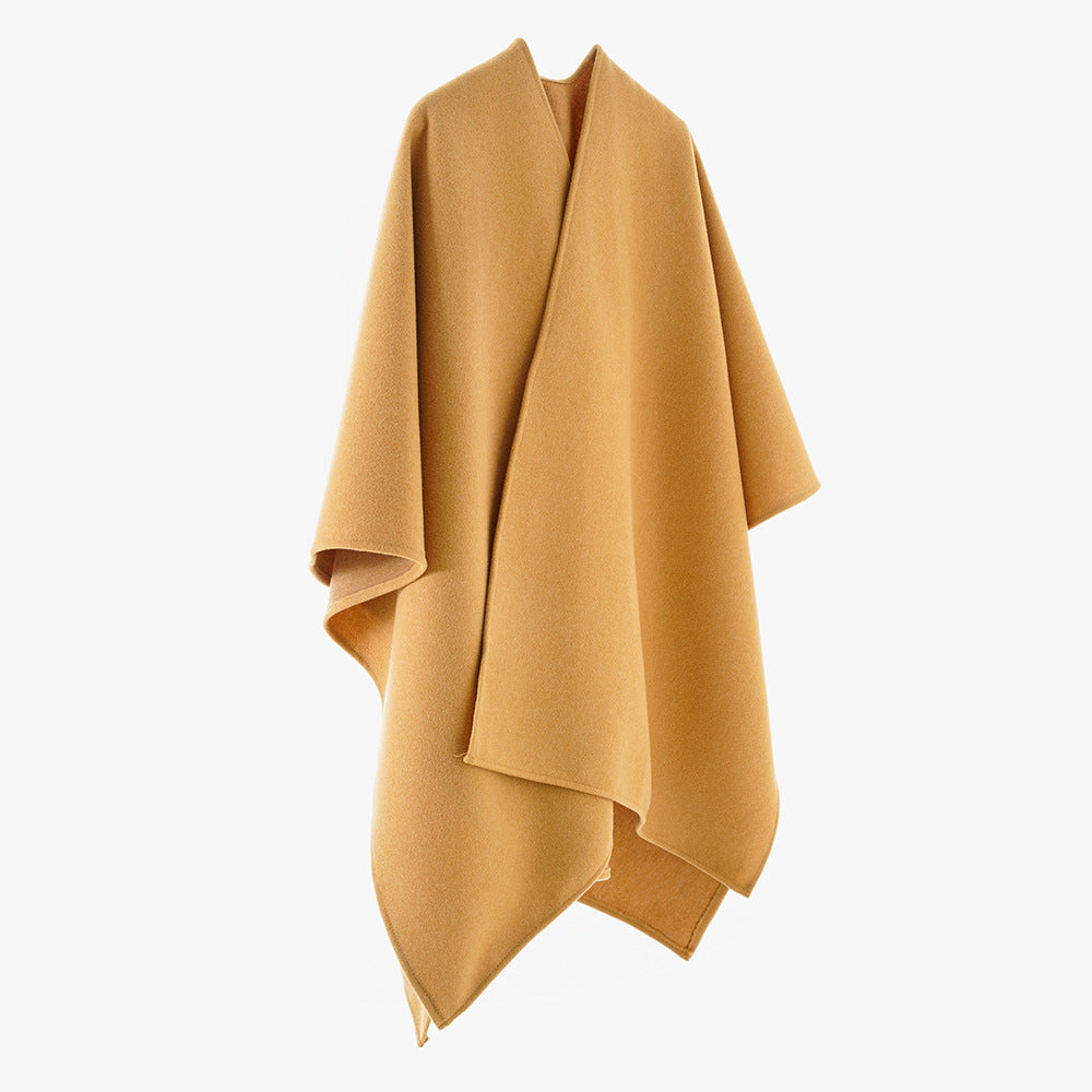 Damen Minimalistischer Wickel‑Capeponcho aus Wollmix mit kastigem Oversize‑Fall – Célinea