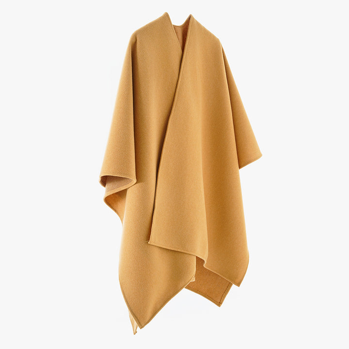 Damen Minimalistischer Wickel‑Capeponcho aus Wollmix mit kastigem Oversize‑Fall – Célinea