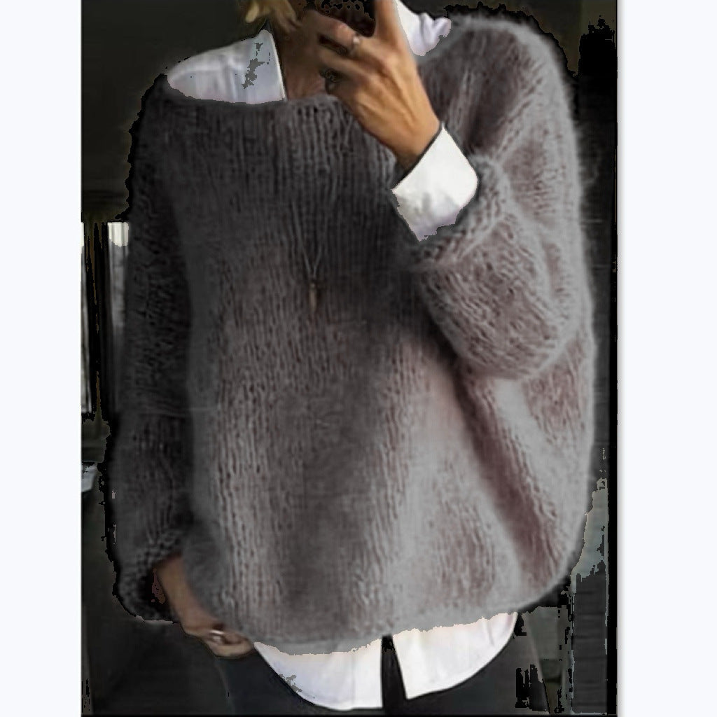 Damen Kuscheliger Oversized Pullover mit U-Boot-Ausschnitt Echoarchiv