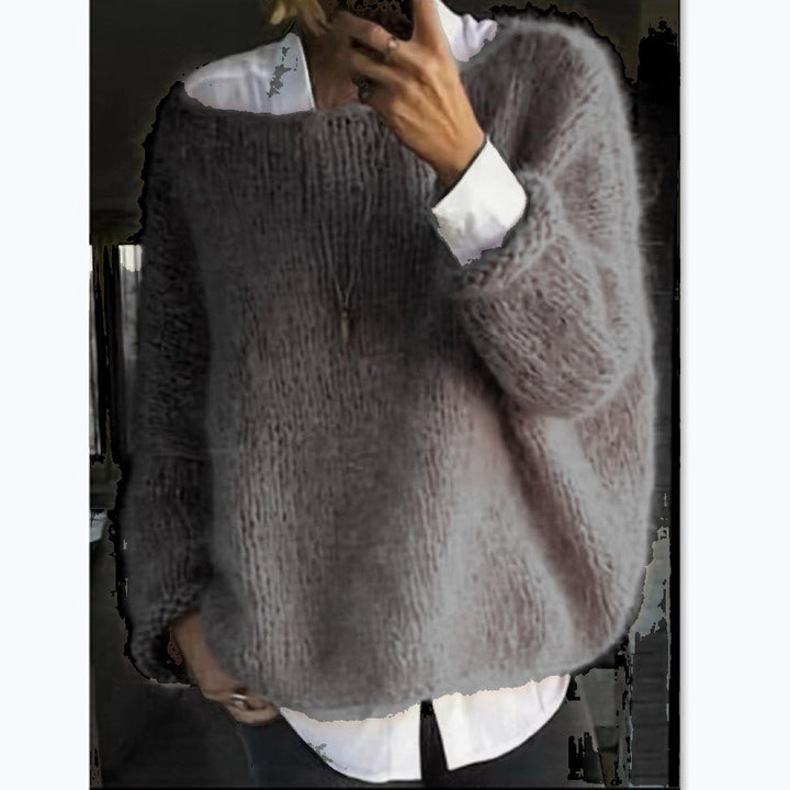 Damen Kuscheliger Oversized Pullover mit U-Boot-Ausschnitt Echoarchiv