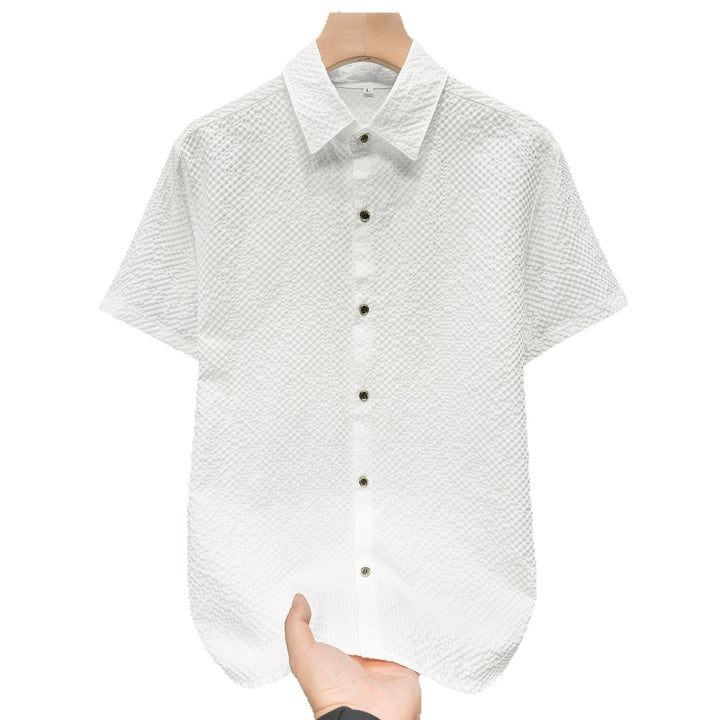 Herren Kurzarm-Hemd mit strukturiertem Design und modischen Knopfdetails Echoarchiv