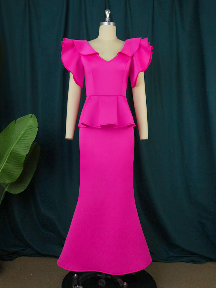 Damen elegantes Peplum-Abendkleid mit voluminösen Ärmeln Echo Archiv