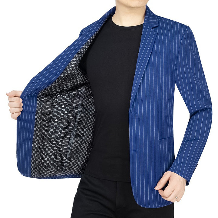 Herren Nadelstreifen-Sakko Slim-Fit mit kontrastivem Innenfutter – Tianoro