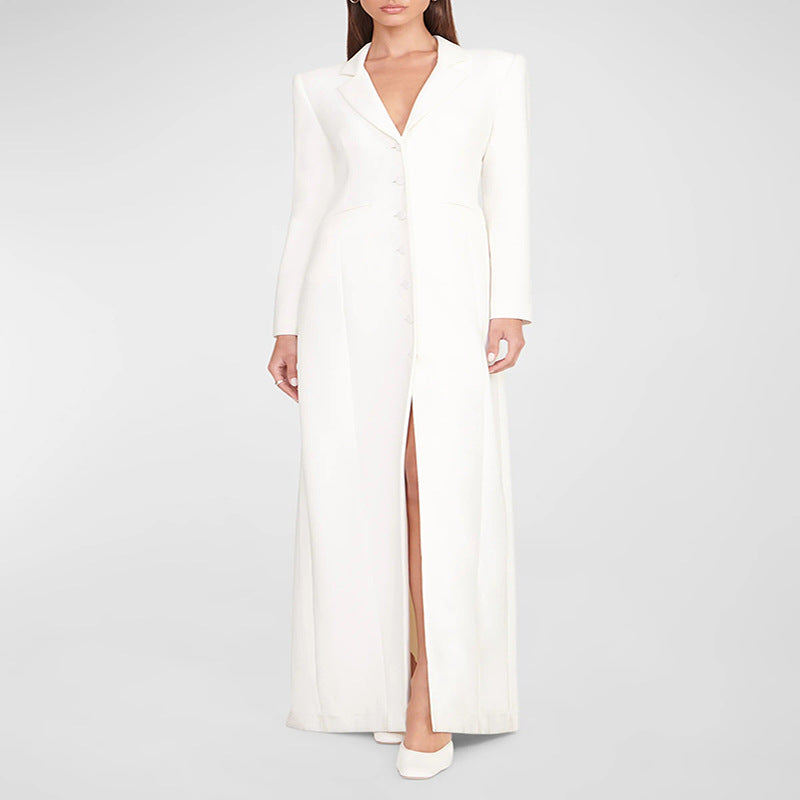 Damen Abendliches Maxikleid‑Blazer mit schlanker Silhouette, Korsettnaht und elegantem Frontschlitz Echoarchiv