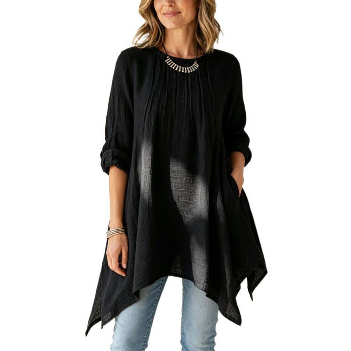 Damen Lässige Long-Tunika mit Handtuchsaum, Kräusel-Biesen und Eingrifftaschen Echoarchiv