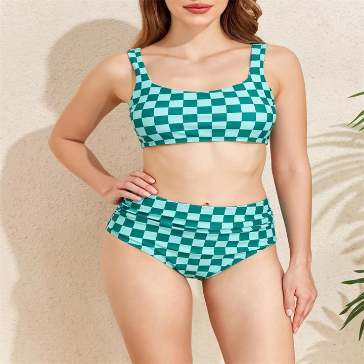 Damen Bikini-Set mit modischem Karomuster und hohem Taillenschnitt Echo Archiv